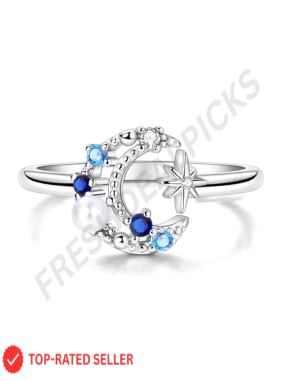 S925 Sterling Silver Adjustable Stacking Moon & Star Open Ring Women Gift